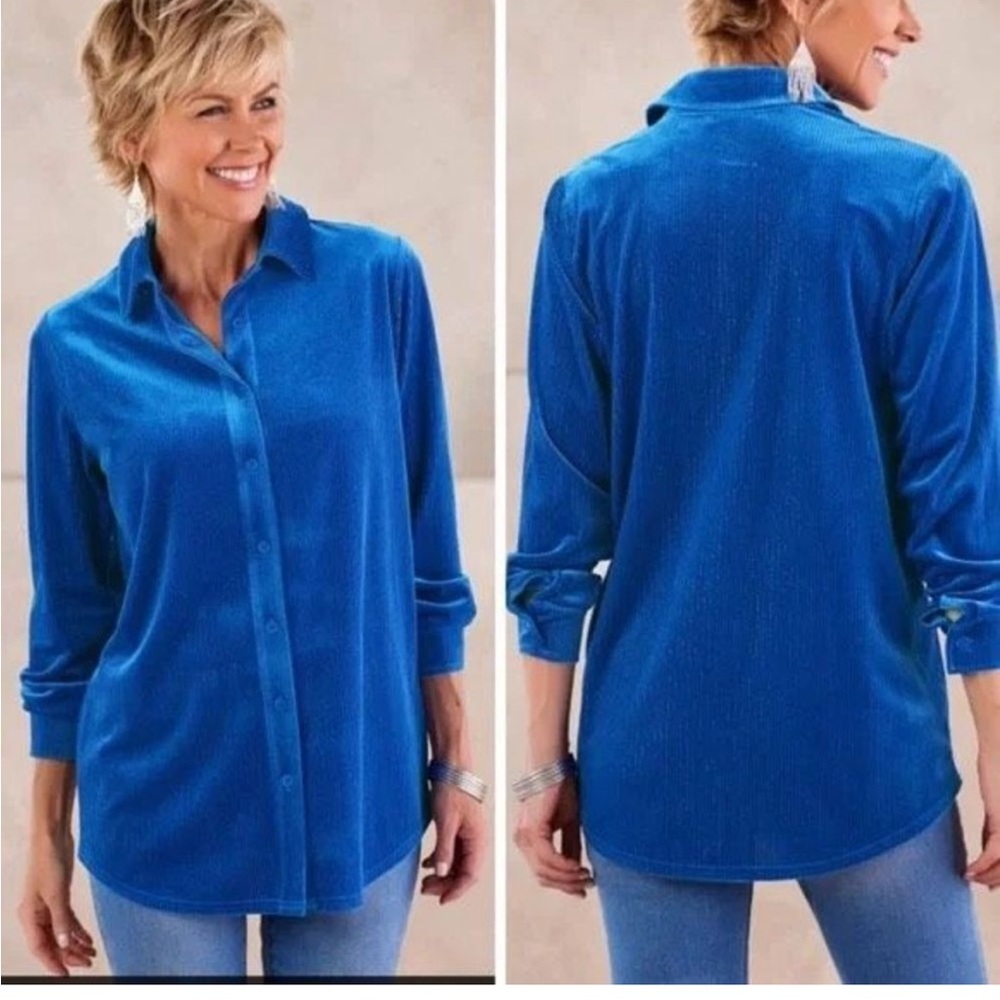 Soft Surroundings Blue Button Down Shirt